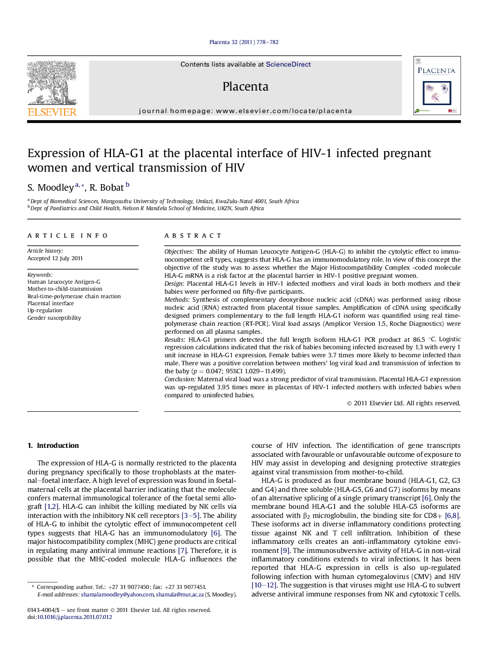 Expression of HLA-G1 at the placental interface of HIV-1 infected pregnant women and vertical transmission of HIV