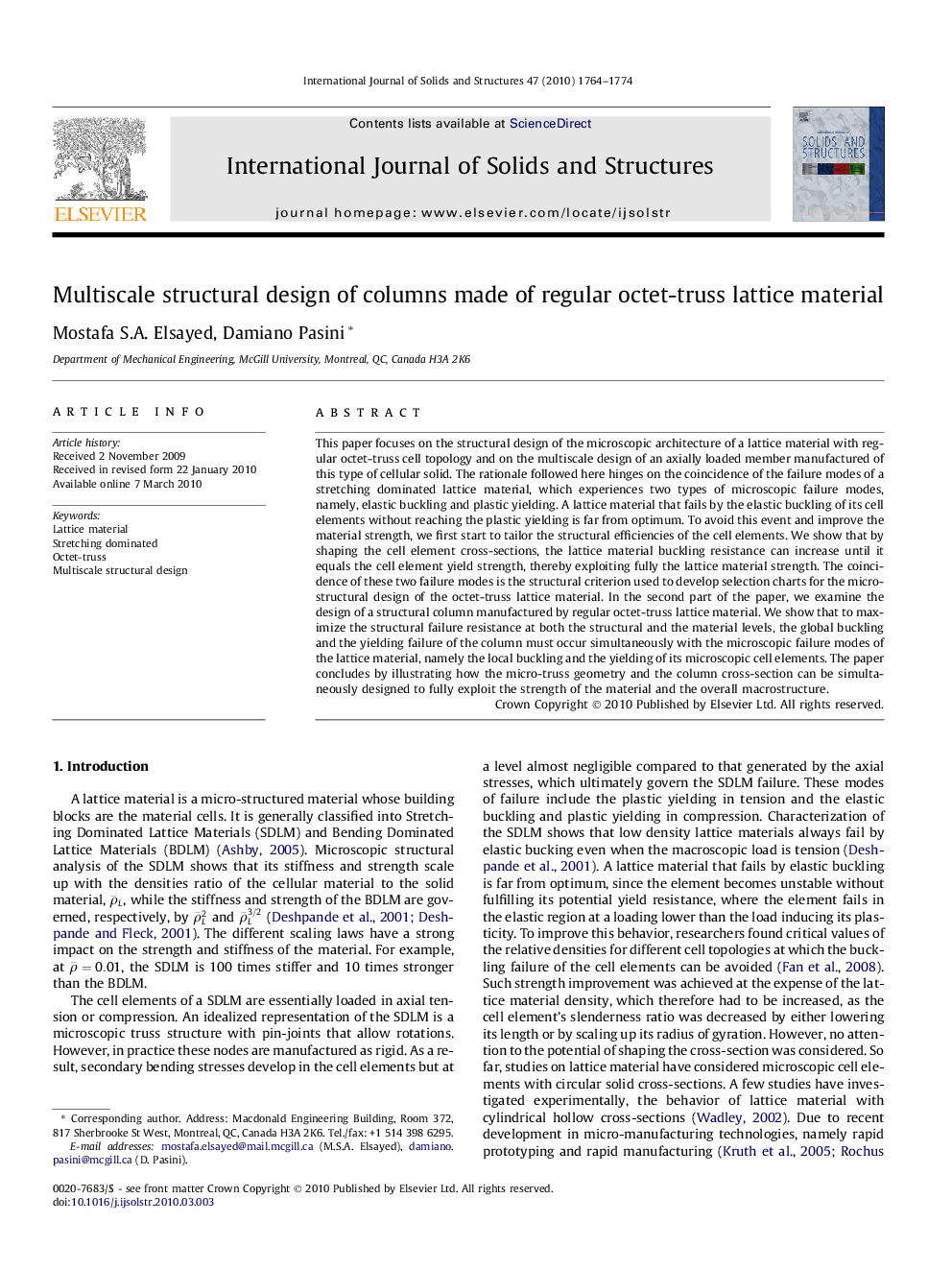 Multiscale structural design of columns made of regular octet-truss lattice material