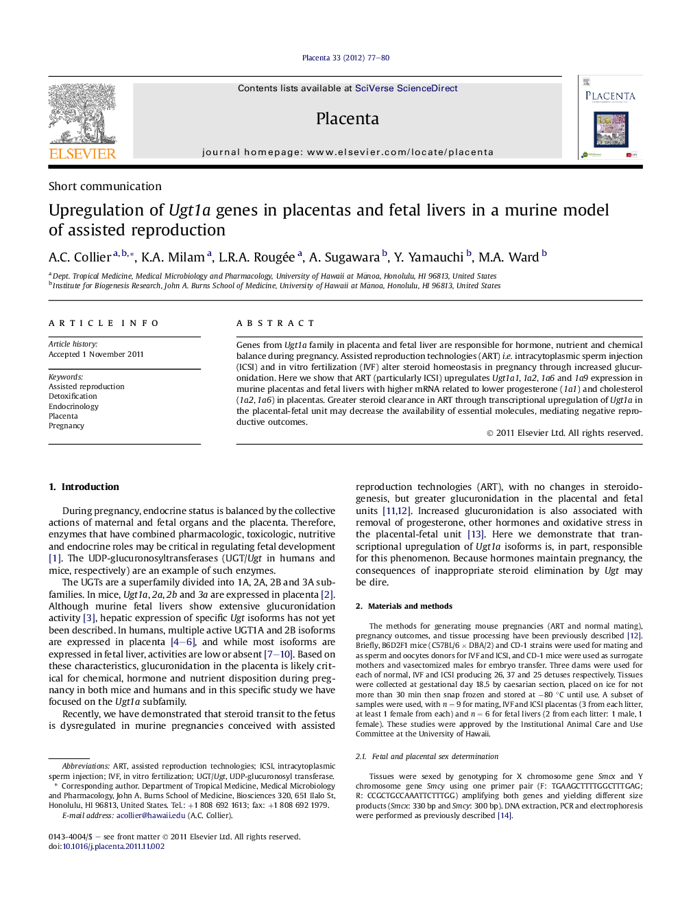 Upregulation of Ugt1a genes in placentas and fetal livers in a murine model of assisted reproduction