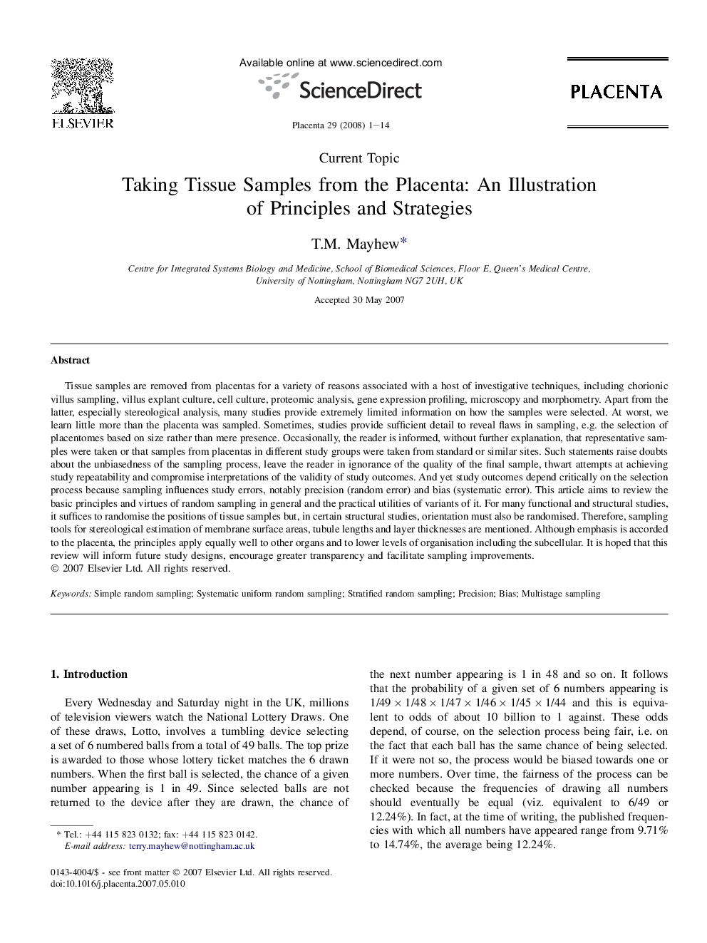 Taking Tissue Samples from the Placenta: An Illustration of Principles and Strategies