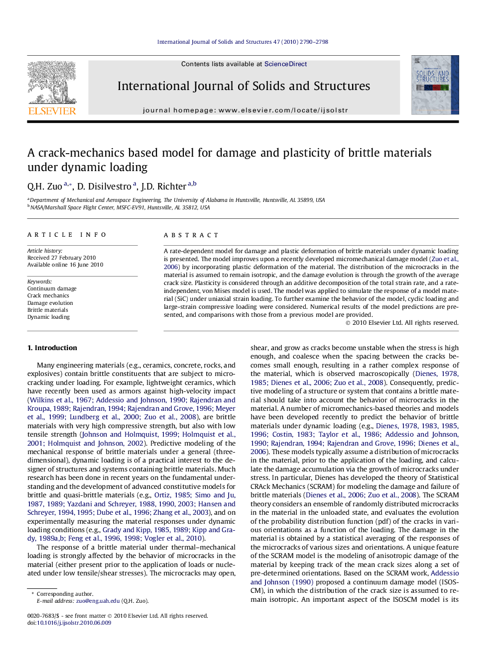 A crack-mechanics based model for damage and plasticity of brittle materials under dynamic loading