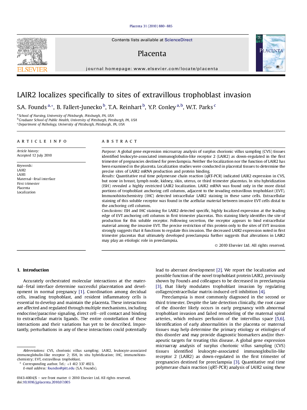 LAIR2 localizes specifically to sites of extravillous trophoblast invasion