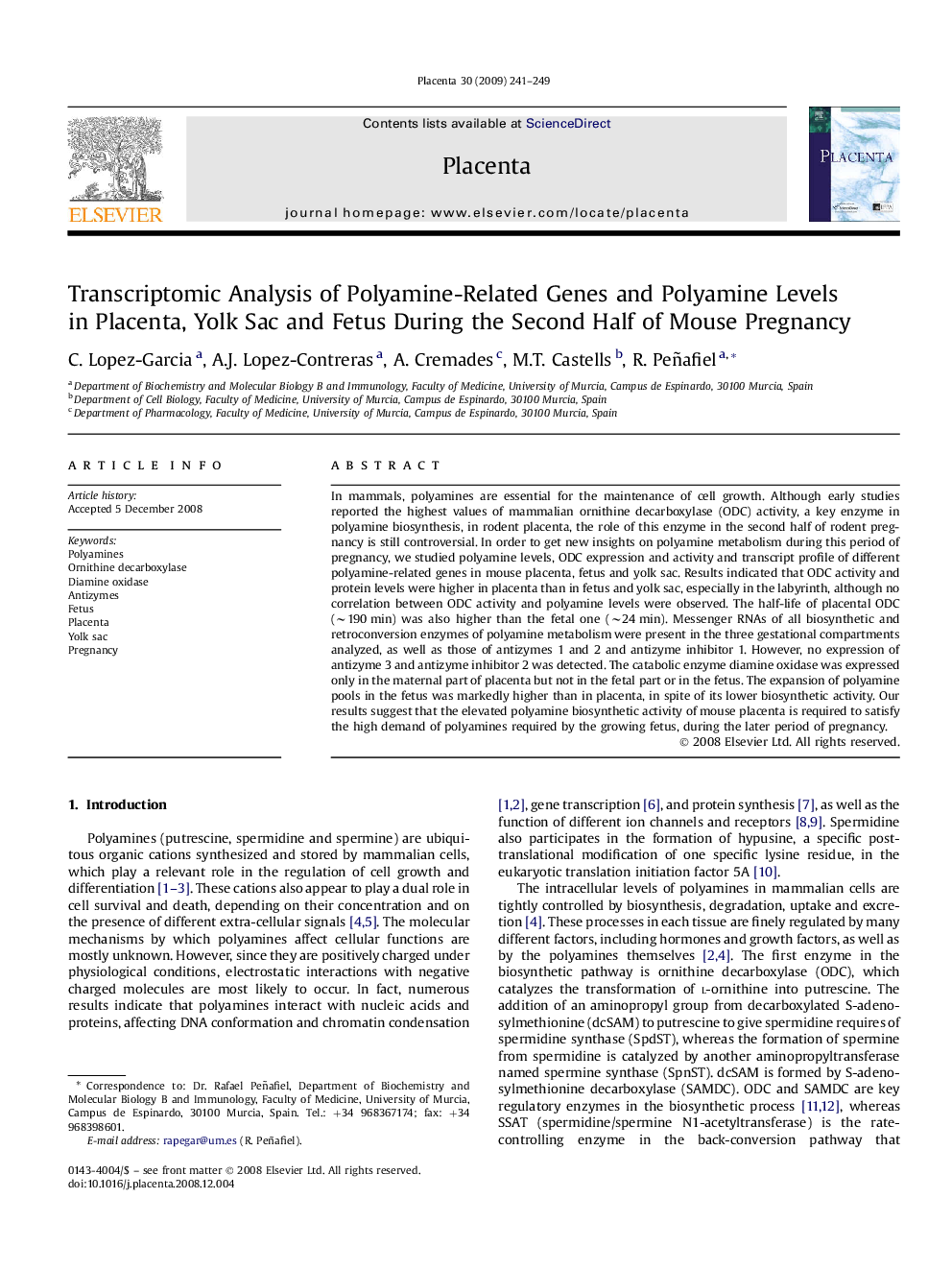 Transcriptomic Analysis of Polyamine-Related Genes and Polyamine Levels in Placenta, Yolk Sac and Fetus During the Second Half of Mouse Pregnancy