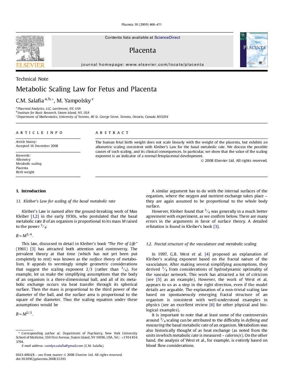 Metabolic Scaling Law for Fetus and Placenta