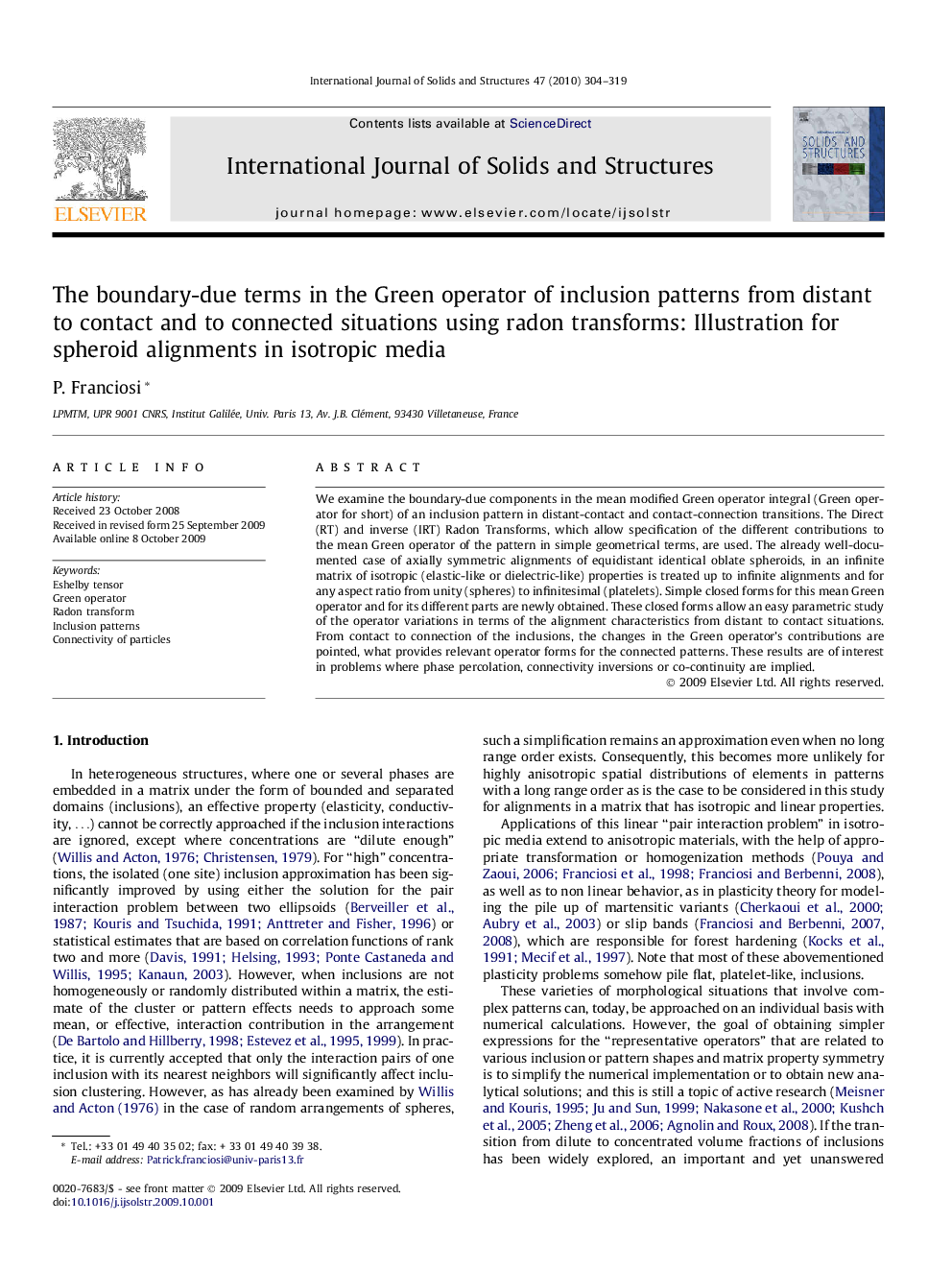 The boundary-due terms in the Green operator of inclusion patterns from distant to contact and to connected situations using radon transforms: Illustration for spheroid alignments in isotropic media