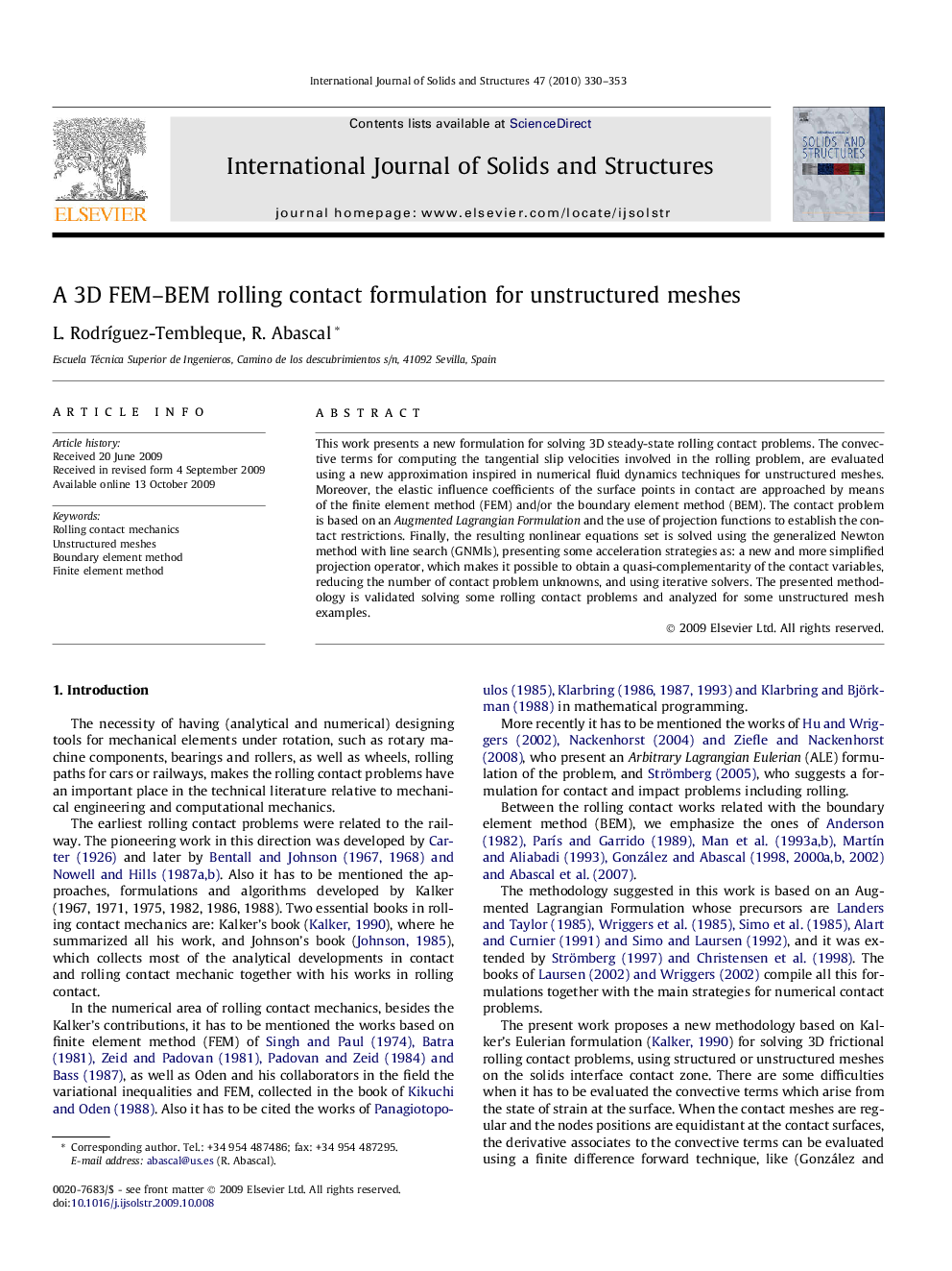 A 3D FEM–BEM rolling contact formulation for unstructured meshes