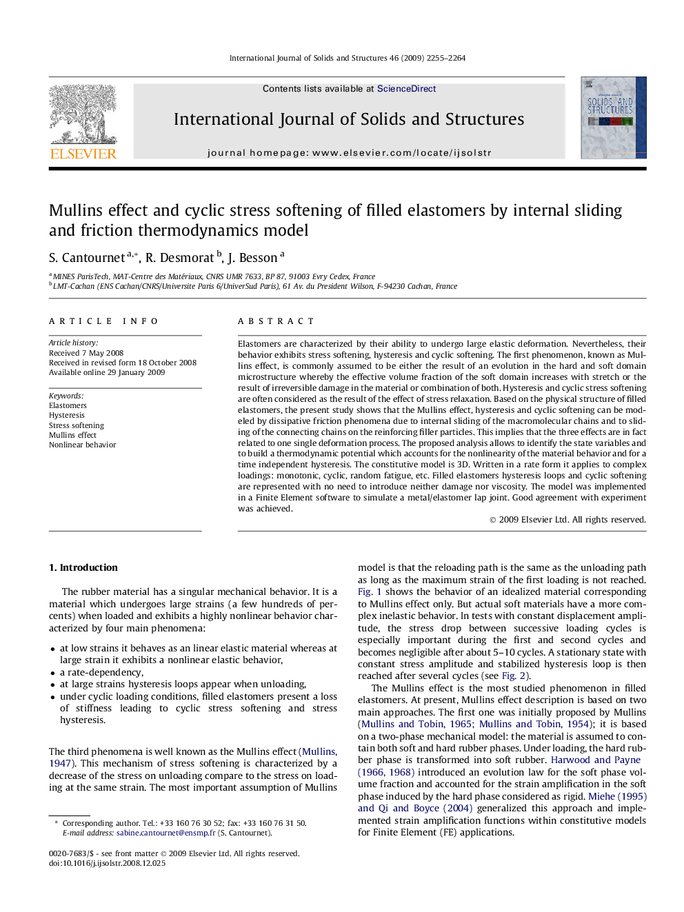 Mullins effect and cyclic stress softening of filled elastomers by internal sliding and friction thermodynamics model