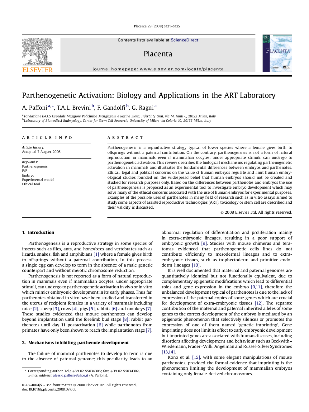 Parthenogenetic Activation: Biology and Applications in the ART Laboratory