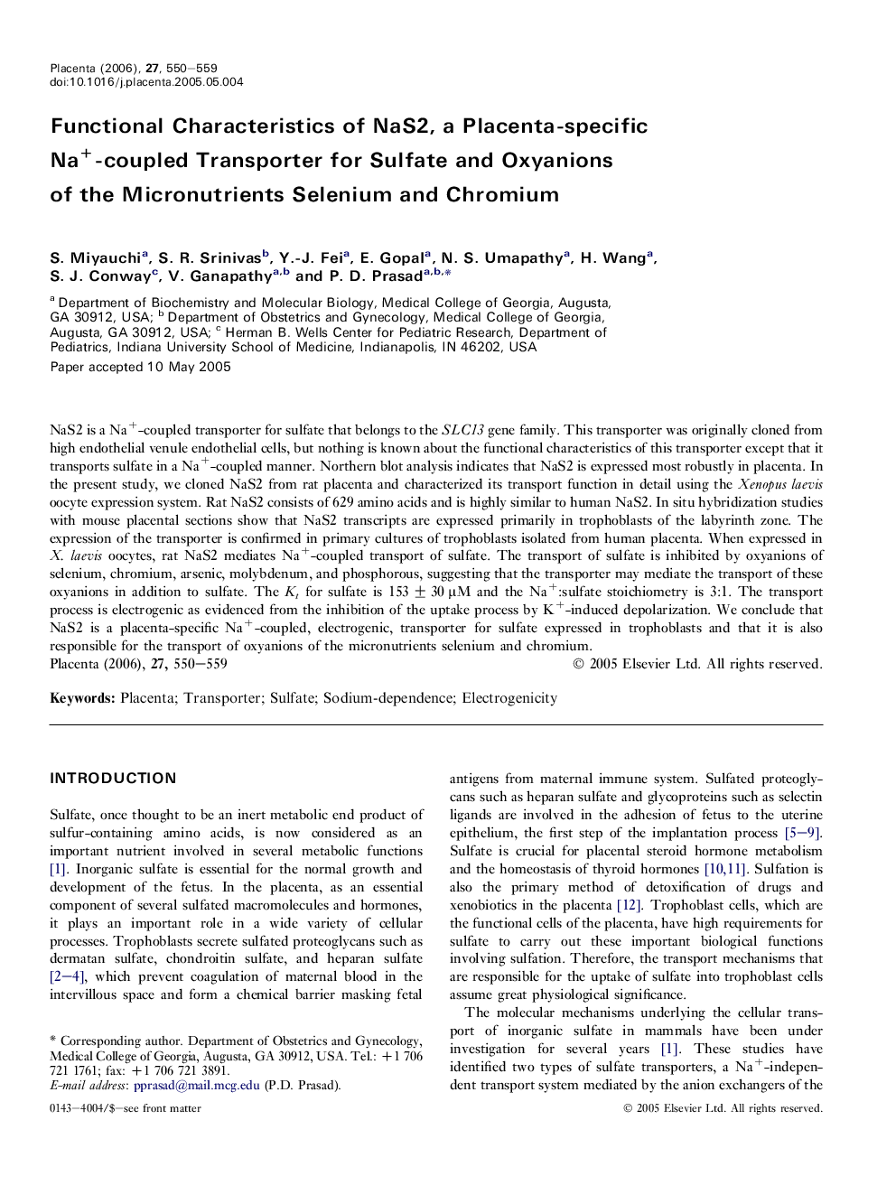 Functional Characteristics of NaS2, a Placenta-specific Na+-coupled Transporter for Sulfate and Oxyanions of the Micronutrients Selenium and Chromium