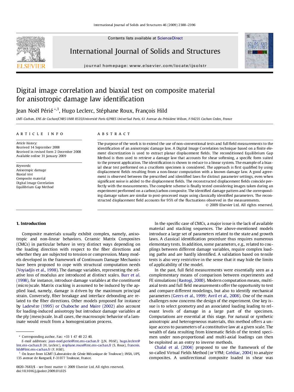 Digital image correlation and biaxial test on composite material for anisotropic damage law identification