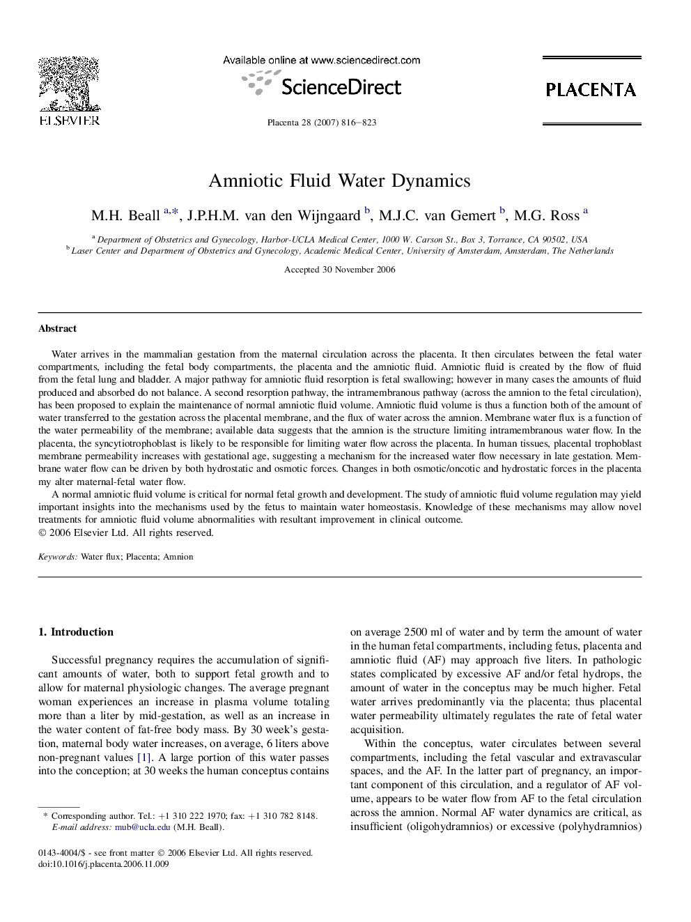 Amniotic Fluid Water Dynamics