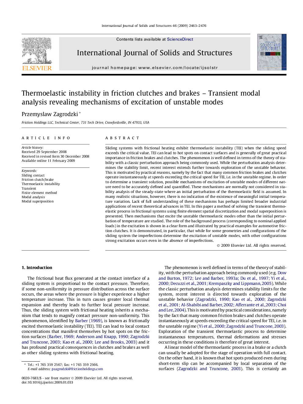 Thermoelastic instability in friction clutches and brakes – Transient modal analysis revealing mechanisms of excitation of unstable modes