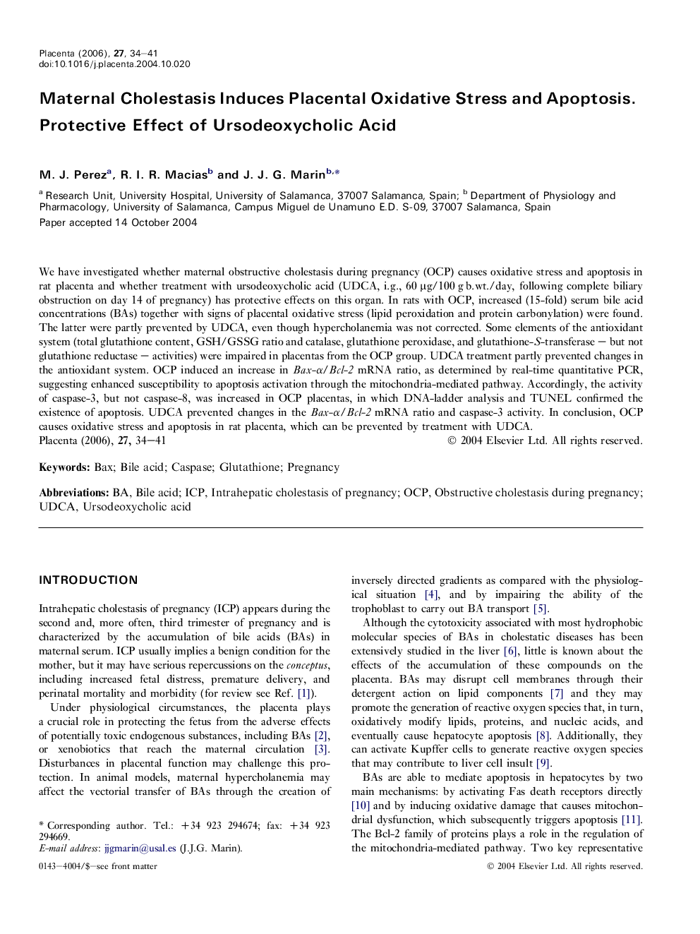 Maternal cholestasis induces placental oxidative stress and apoptosis. Protective effect of ursodeoxycholic acid