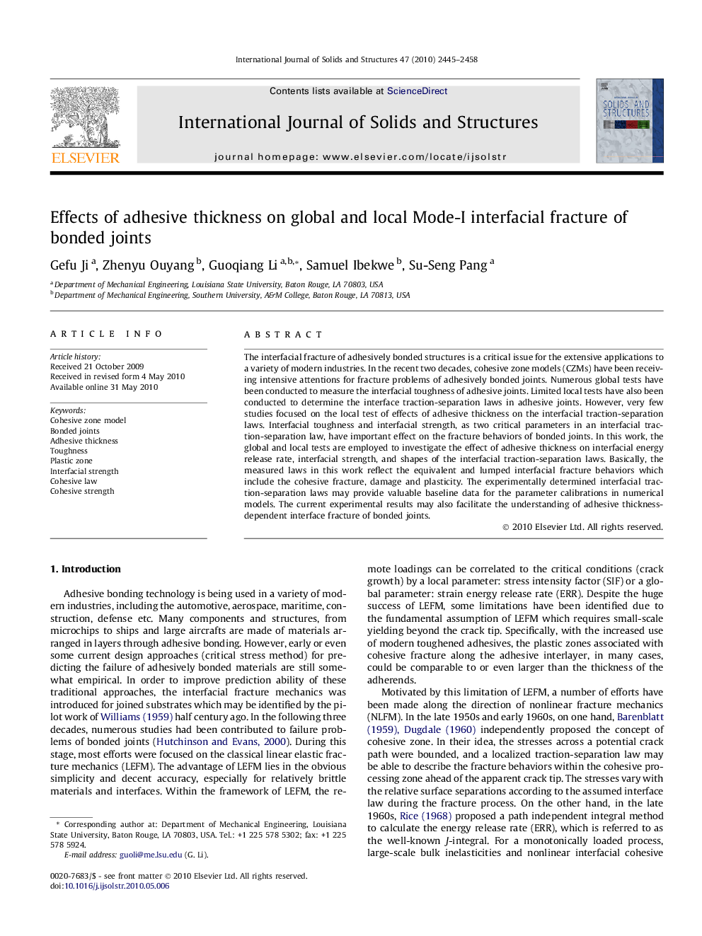 Effects of adhesive thickness on global and local Mode-I interfacial fracture of bonded joints