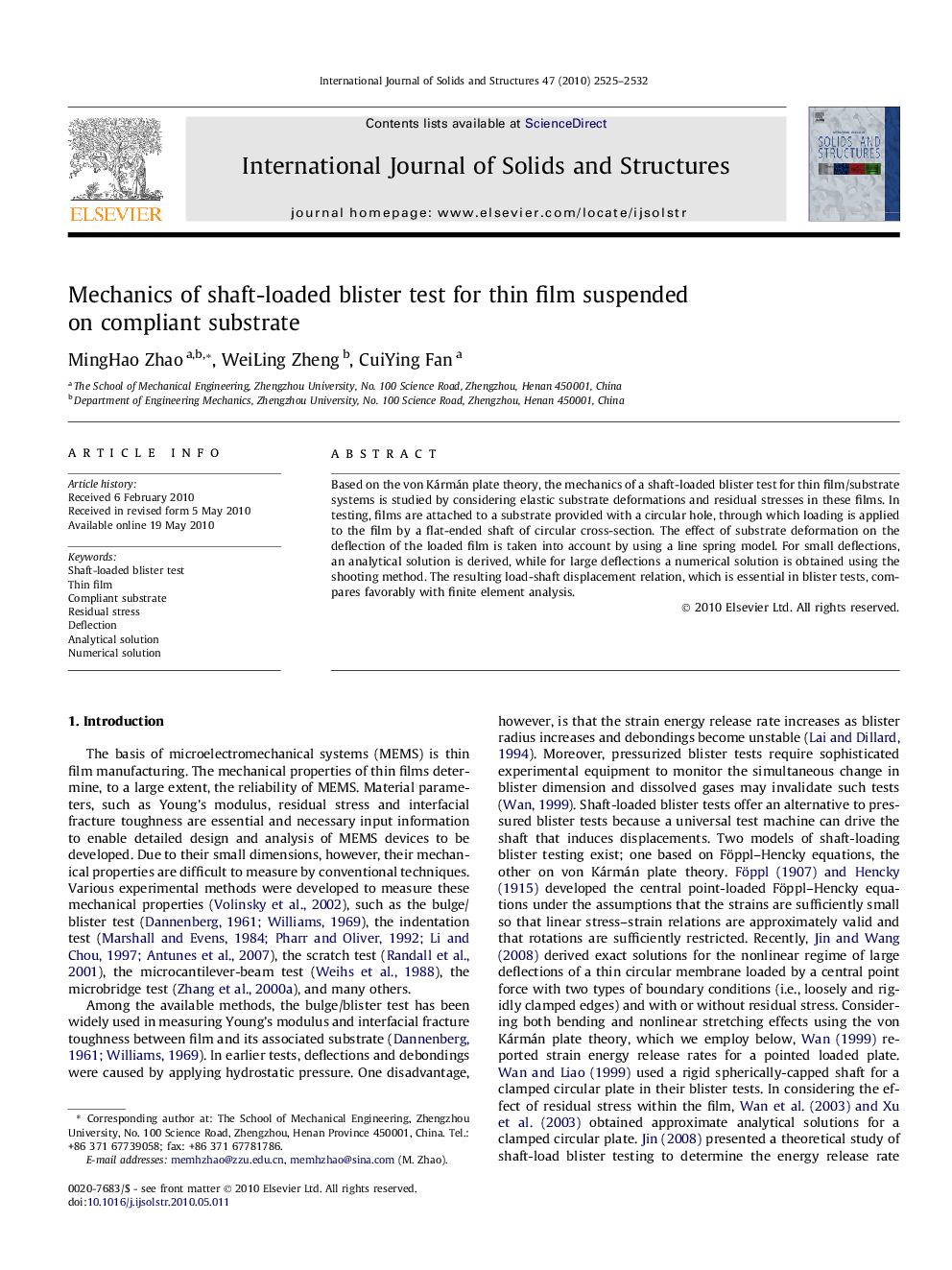 Mechanics of shaft-loaded blister test for thin film suspended on compliant substrate