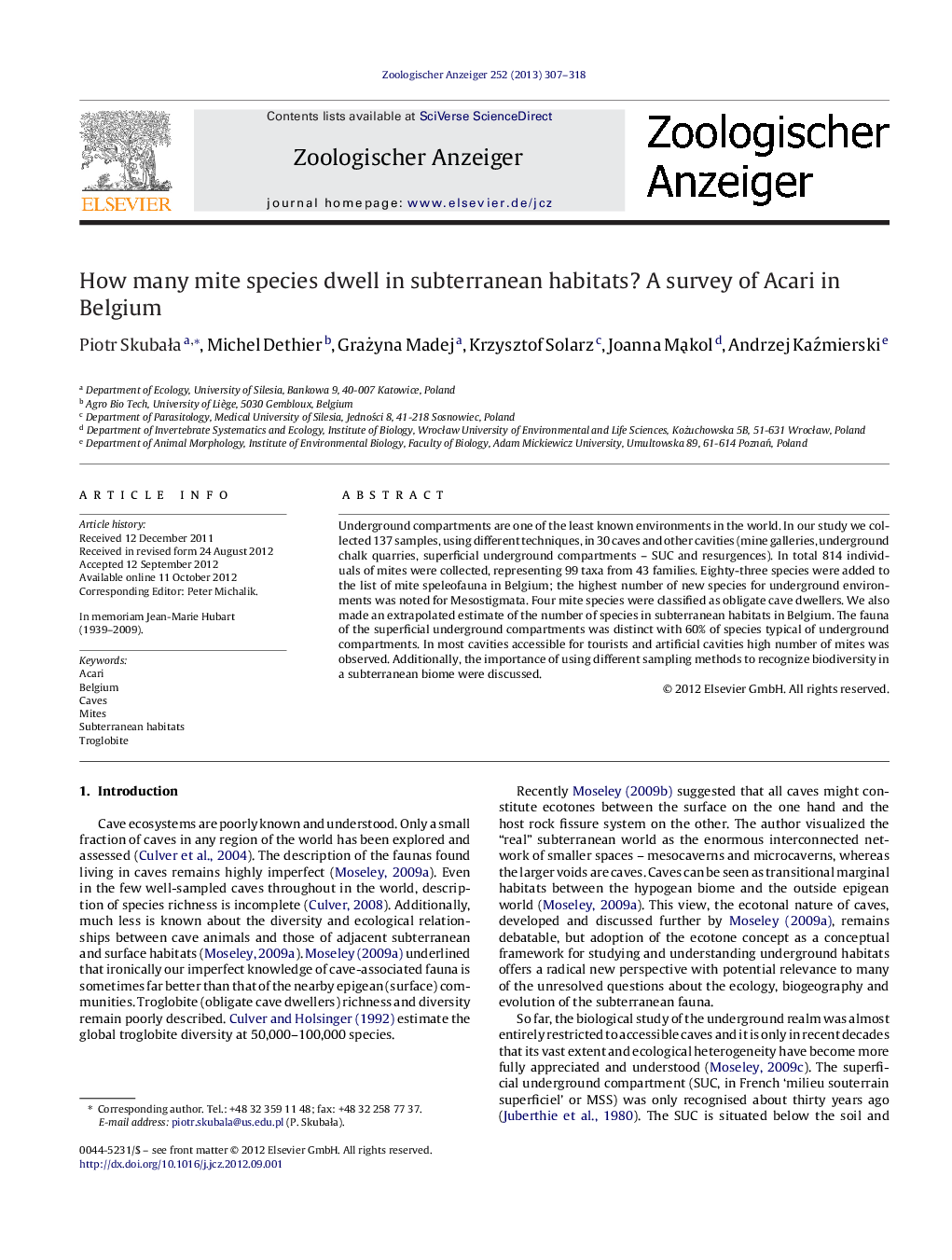 How many mite species dwell in subterranean habitats? A survey of Acari in Belgium