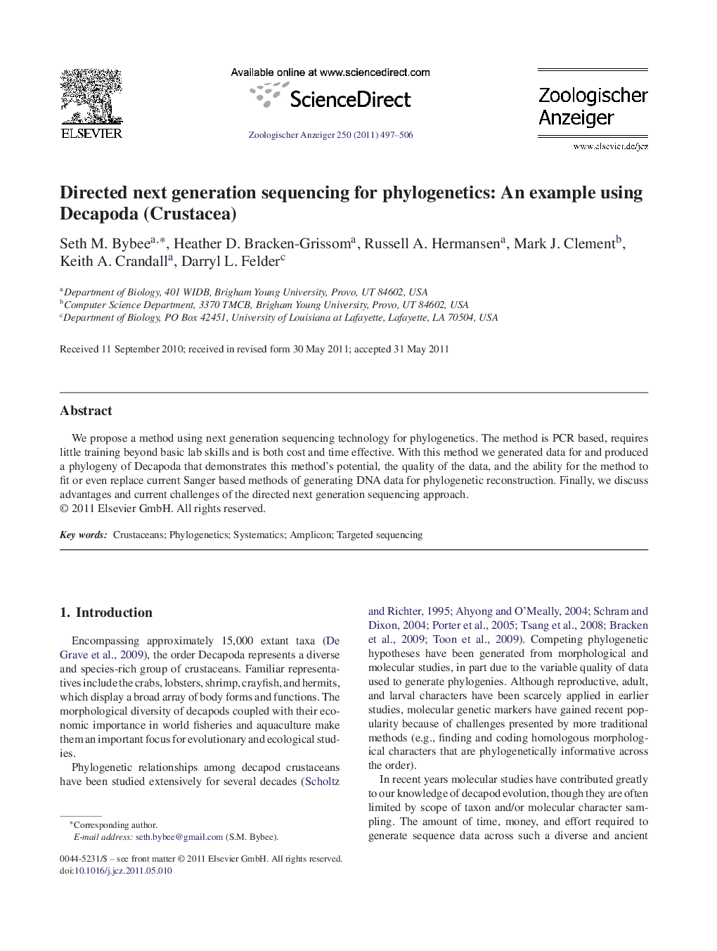 Directed next generation sequencing for phylogenetics: An example using Decapoda (Crustacea)