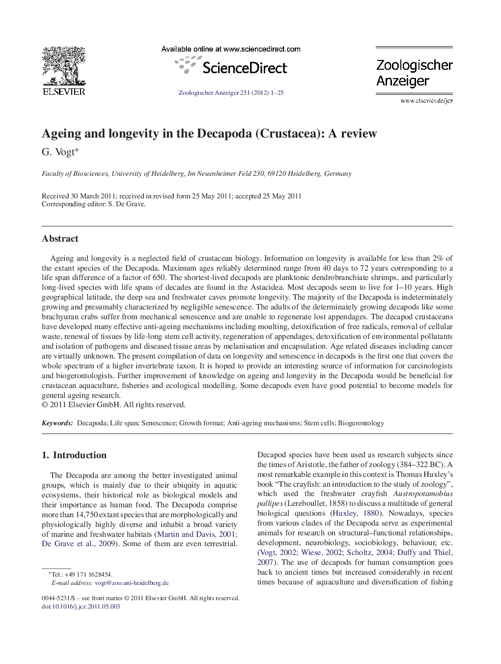 Ageing and longevity in the Decapoda (Crustacea): A review