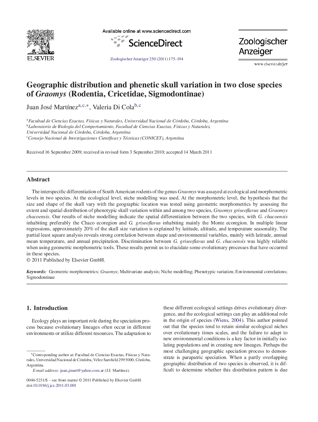 Geographic distribution and phenetic skull variation in two close species of Graomys (Rodentia, Cricetidae, Sigmodontinae)