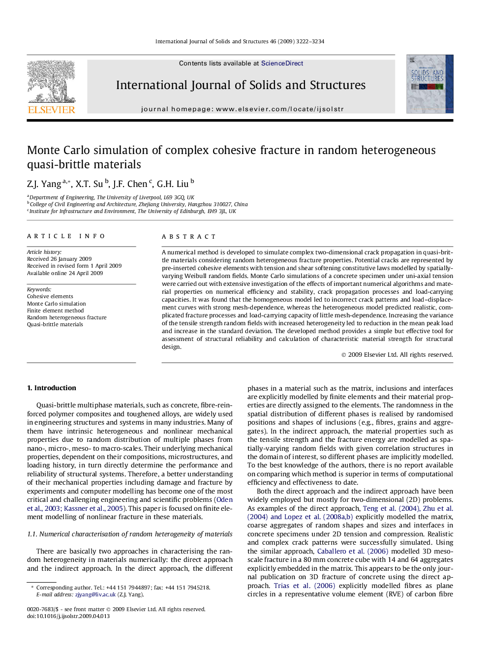 Monte Carlo simulation of complex cohesive fracture in random heterogeneous quasi-brittle materials