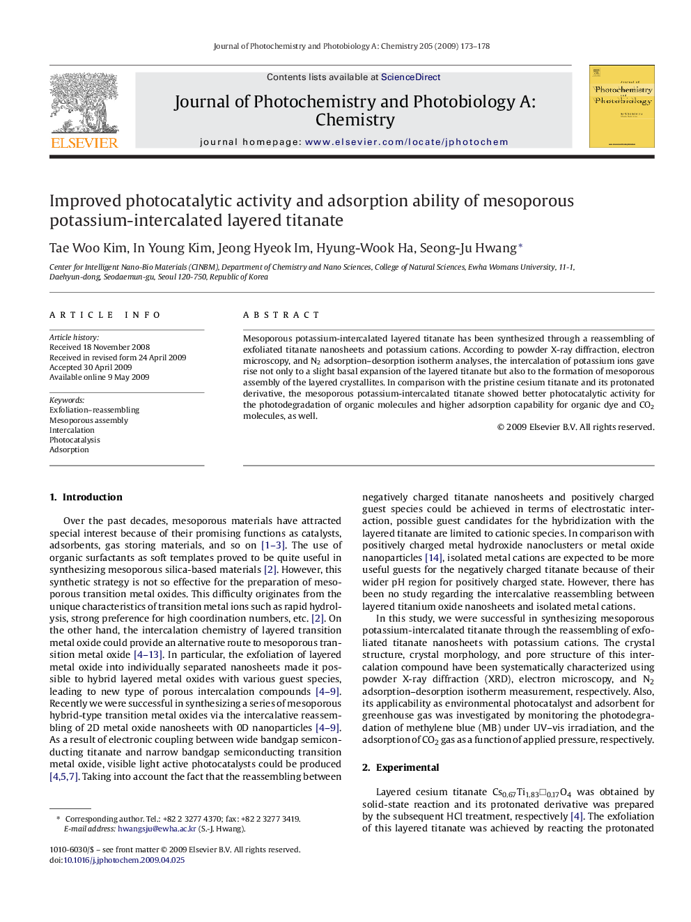 Improved photocatalytic activity and adsorption ability of mesoporous potassium-intercalated layered titanate