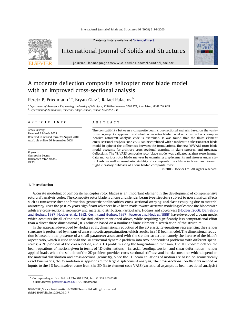 A moderate deflection composite helicopter rotor blade model with an improved cross-sectional analysis