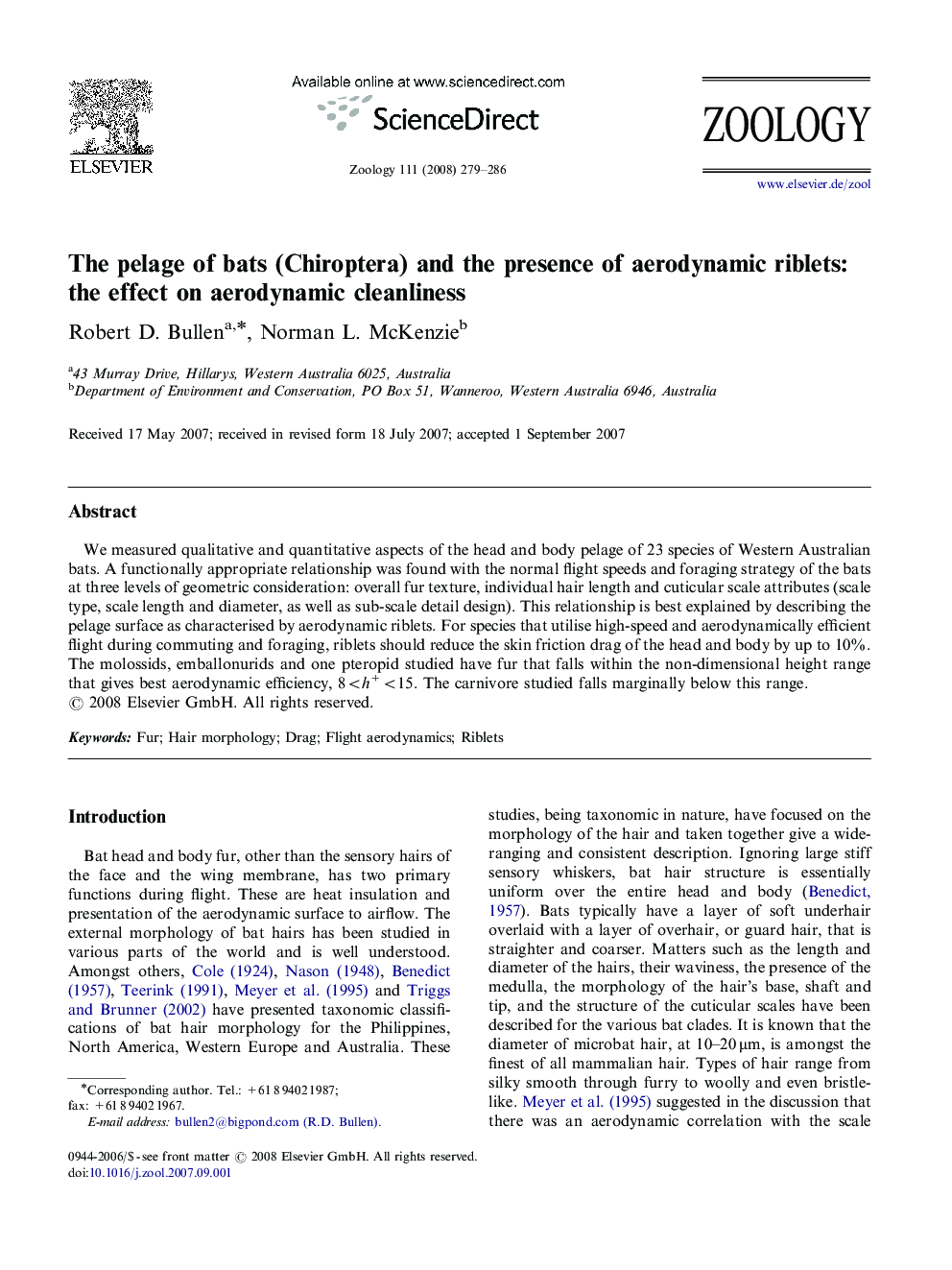 The pelage of bats (Chiroptera) and the presence of aerodynamic riblets: the effect on aerodynamic cleanliness