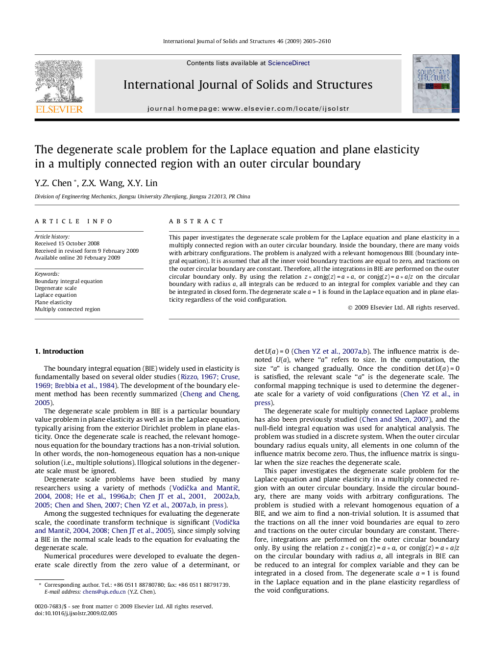 The degenerate scale problem for the Laplace equation and plane elasticity in a multiply connected region with an outer circular boundary