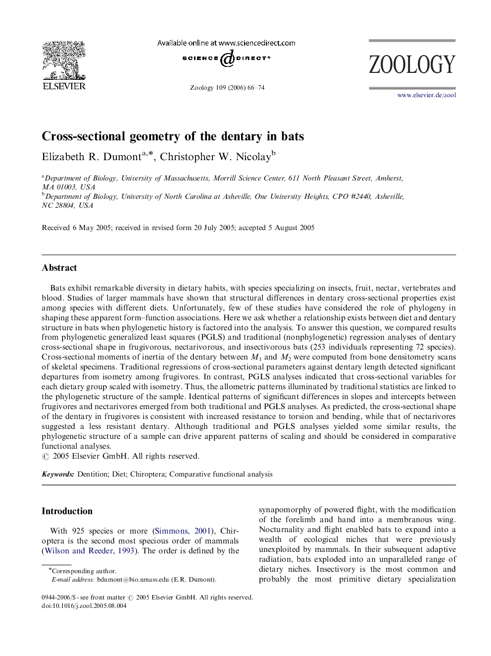 Cross-sectional geometry of the dentary in bats