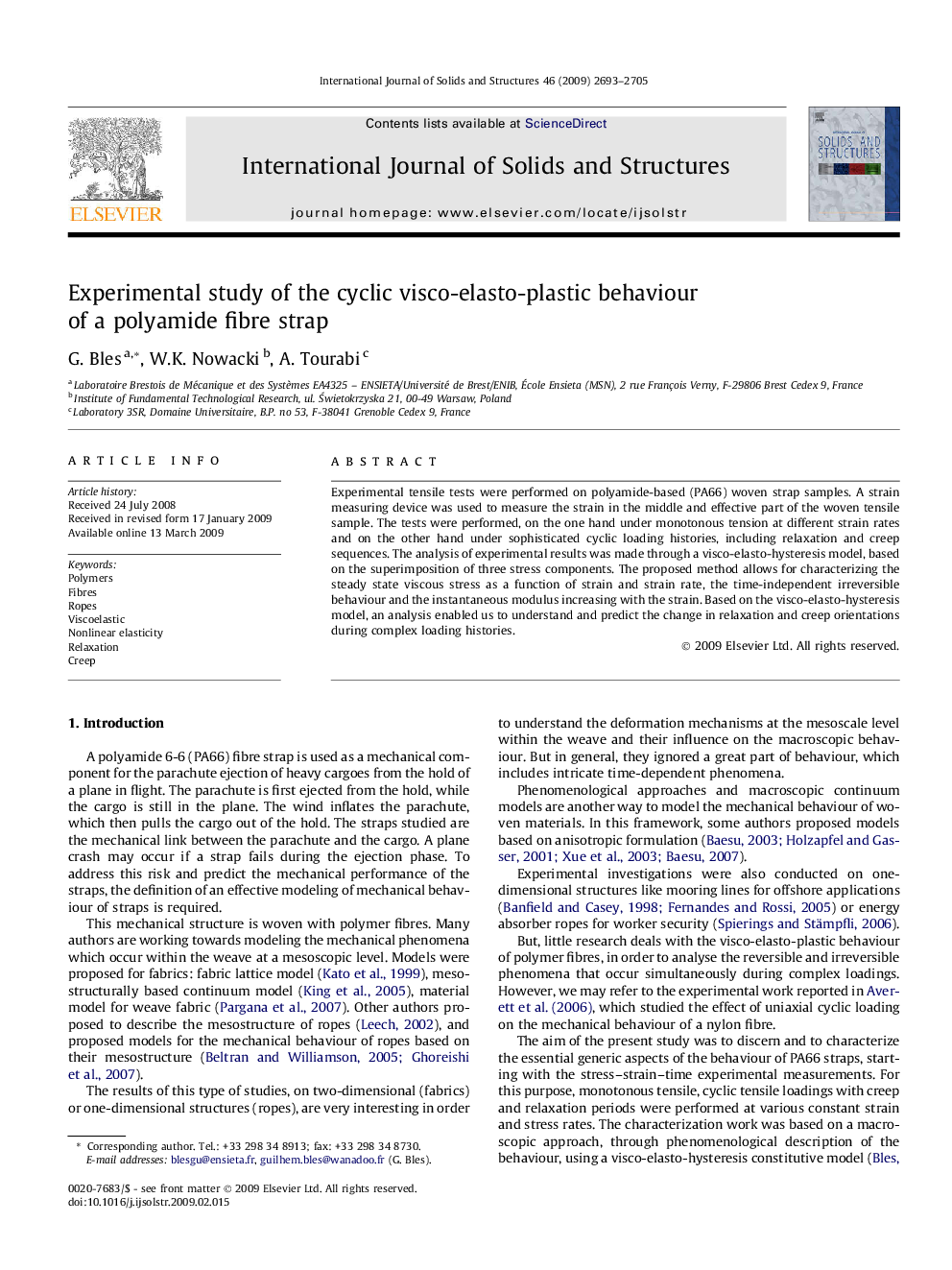 Experimental study of the cyclic visco-elasto-plastic behaviour of a polyamide fibre strap