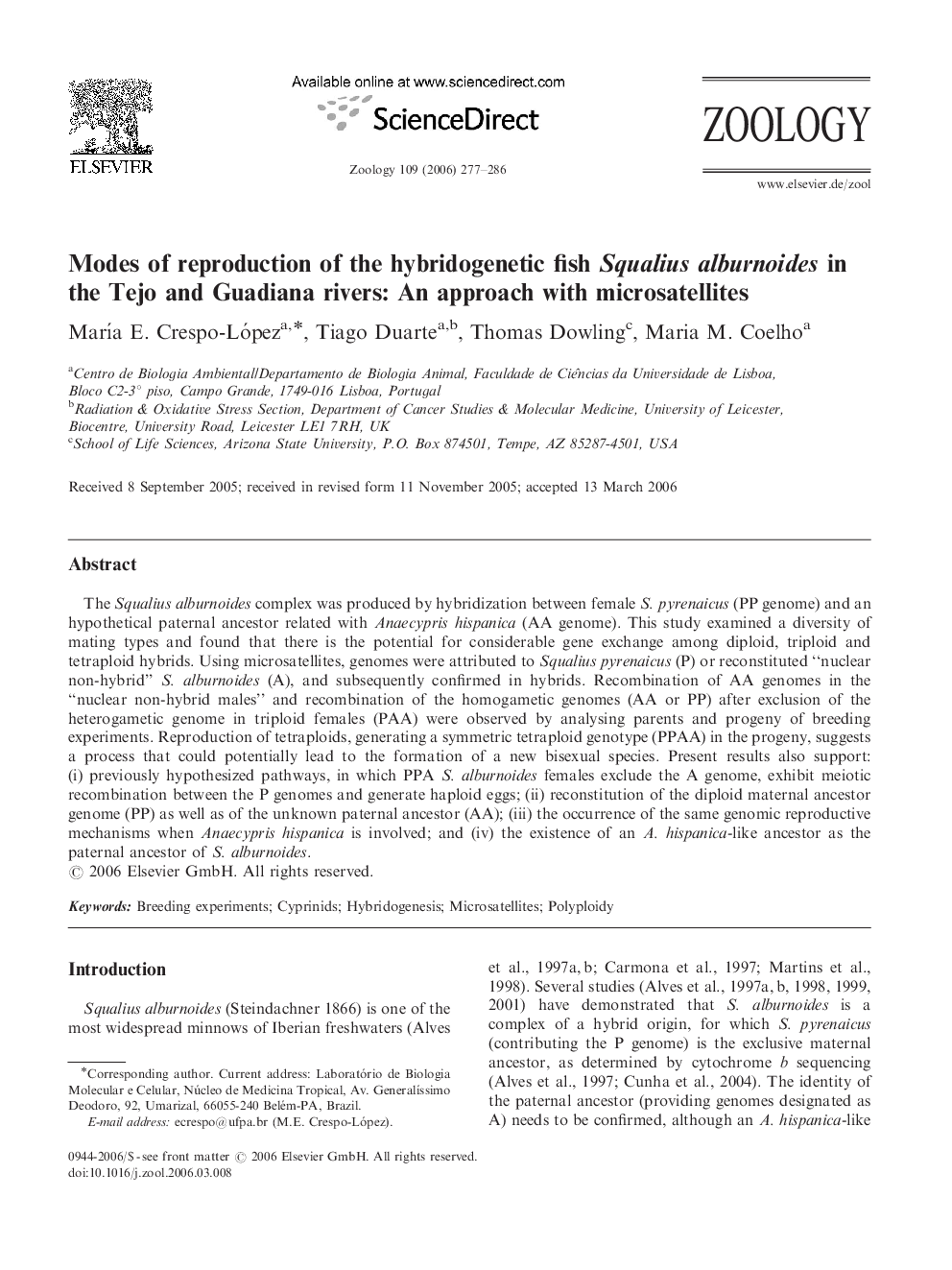 Modes of reproduction of the hybridogenetic fish Squalius alburnoides in the Tejo and Guadiana rivers: An approach with microsatellites