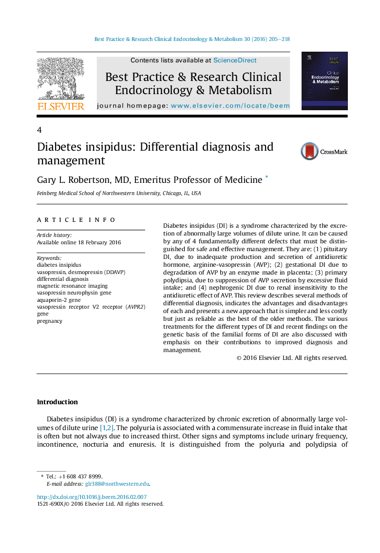 Diabetes insipidus: Differential diagnosis and management