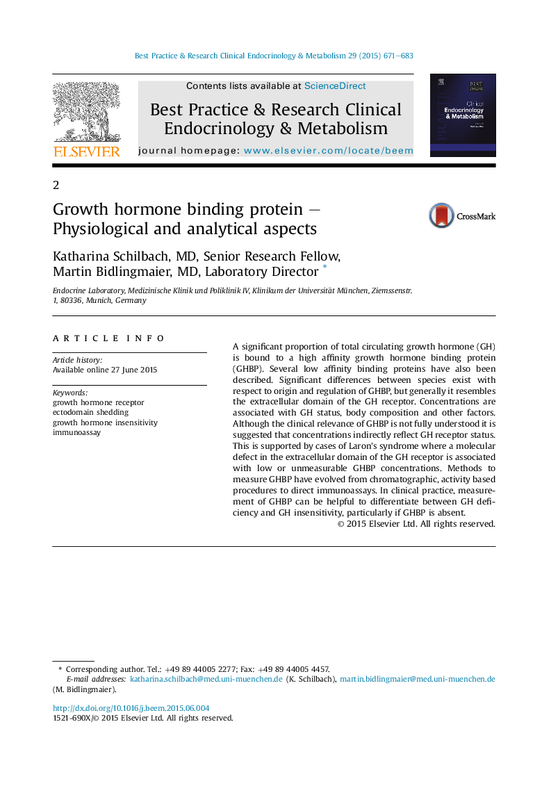 Growth hormone binding protein – Physiological and analytical aspects