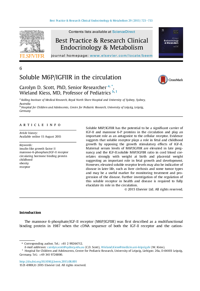 عکس صفحه اول مقاله: Soluble M6P/IGFIIR in the circulation Soluble M6P/IGFIIR in the circulation