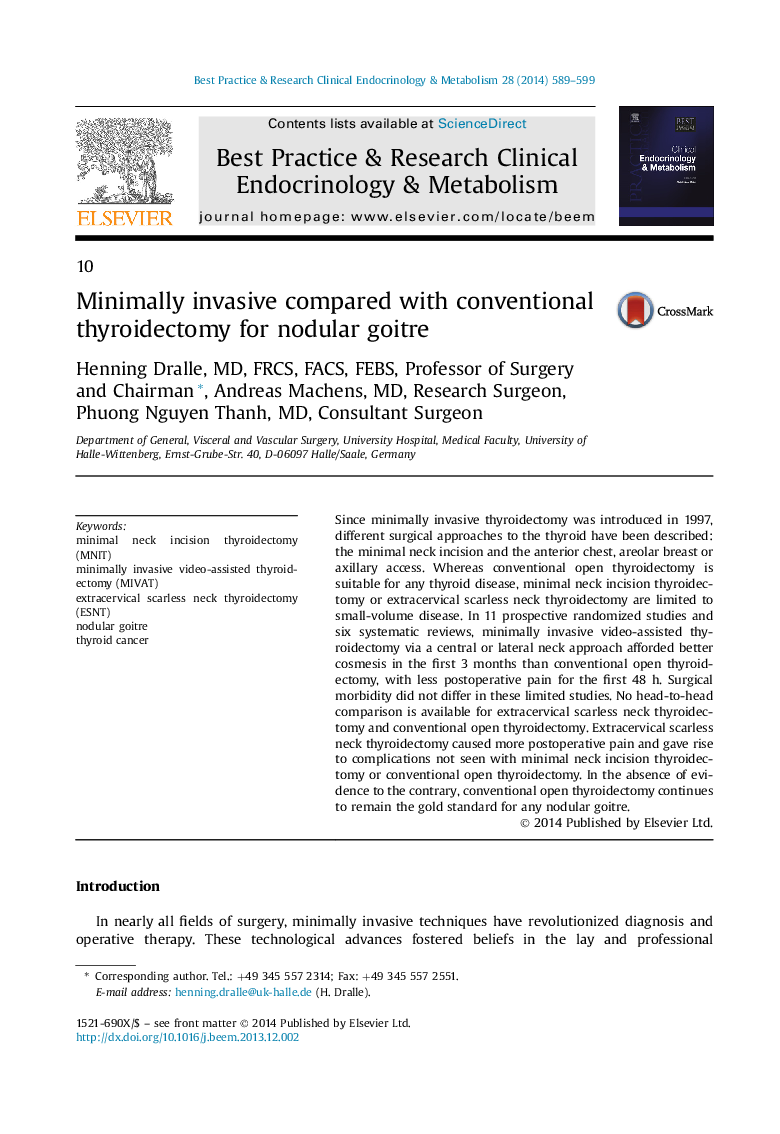 Minimally invasive compared with conventional thyroidectomy for nodular goitre