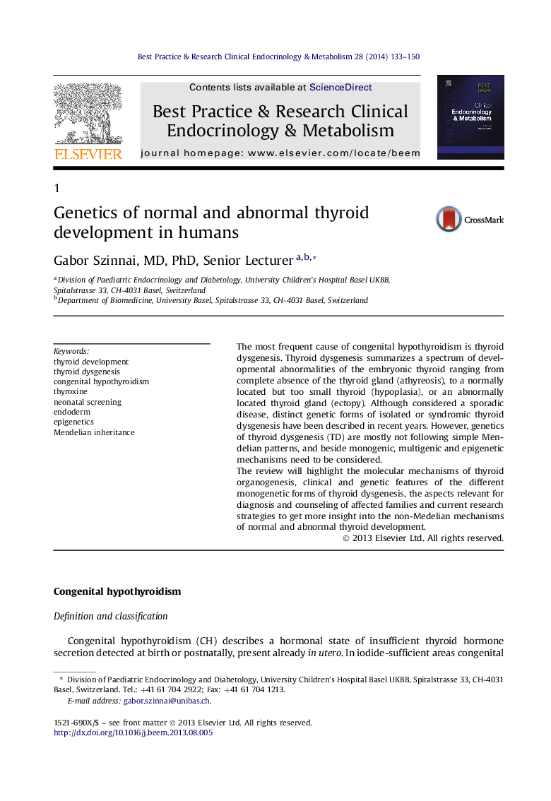 Genetics of normal and abnormal thyroid development in humans