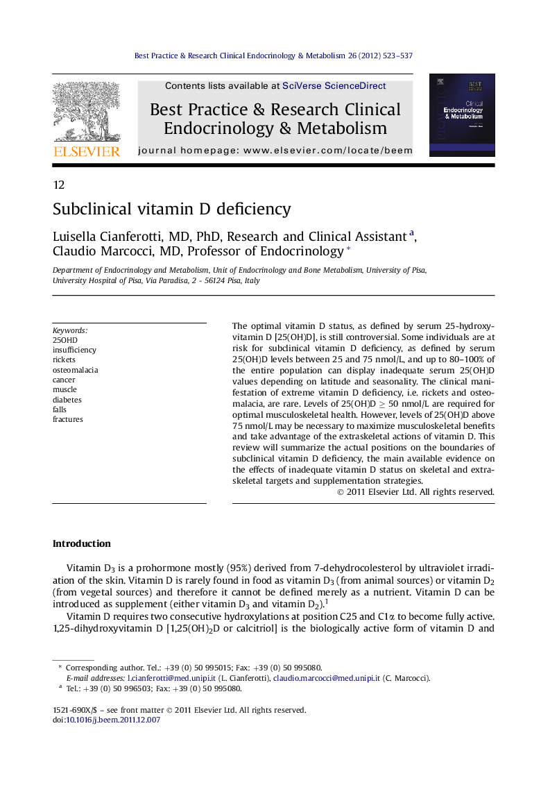 Subclinical vitamin D deficiency