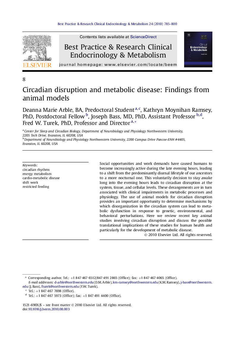 Circadian disruption and metabolic disease: Findings from animal models