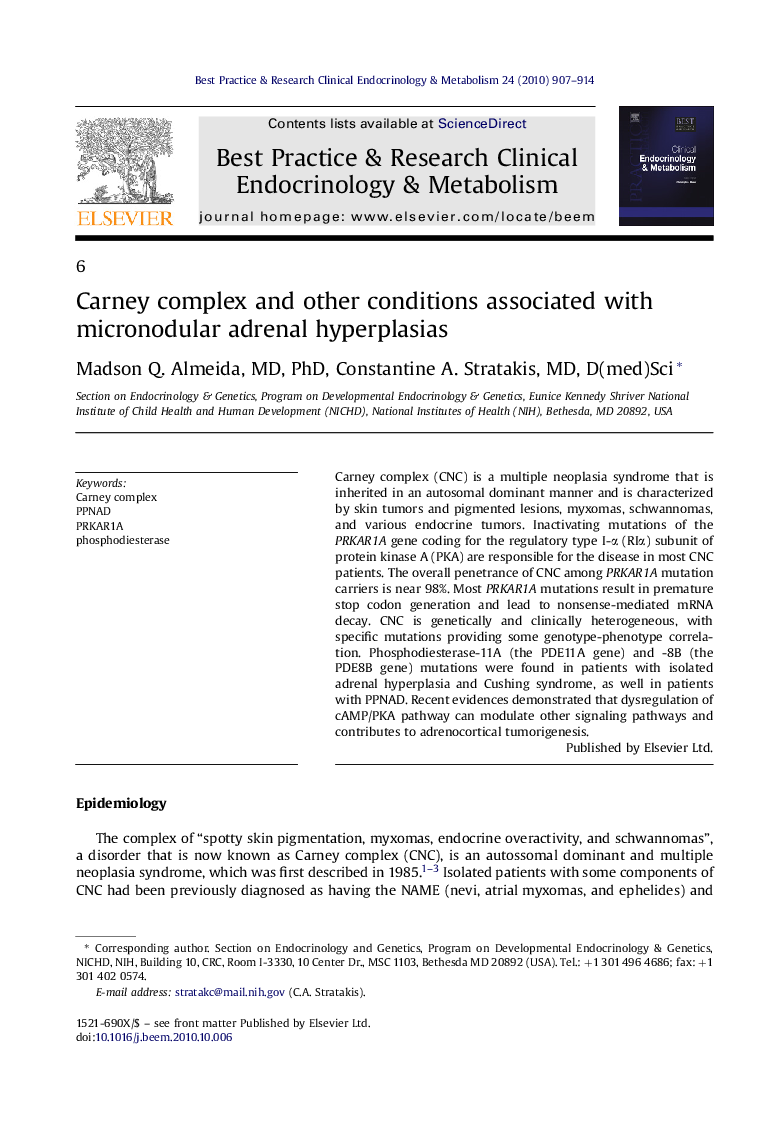 Carney complex and other conditions associated with micronodular adrenal hyperplasias