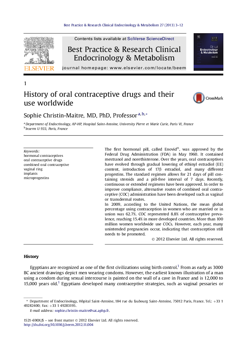 History of oral contraceptive drugs and their use worldwide