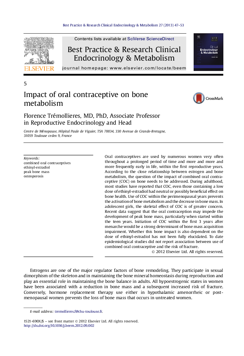 Impact of oral contraceptive on bone metabolism