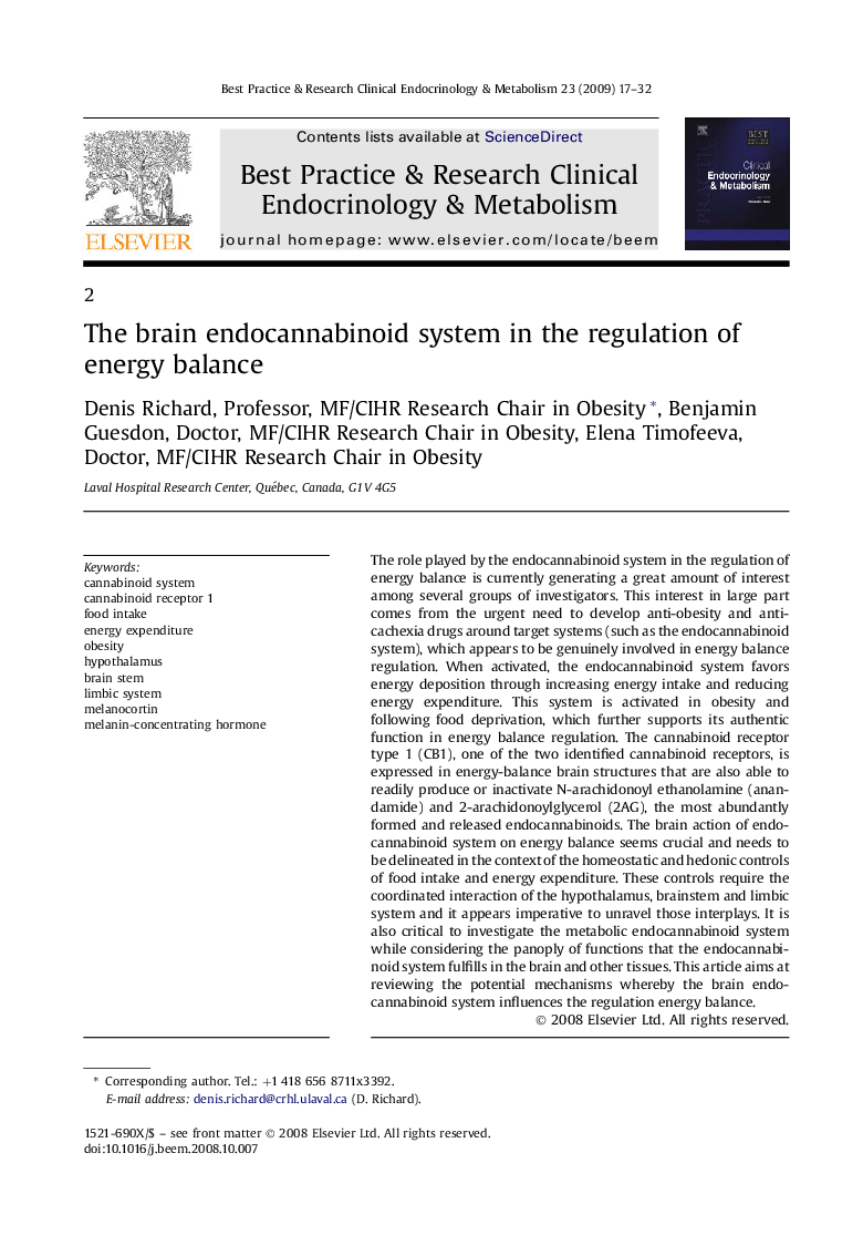 The brain endocannabinoid system in the regulation of energy balance