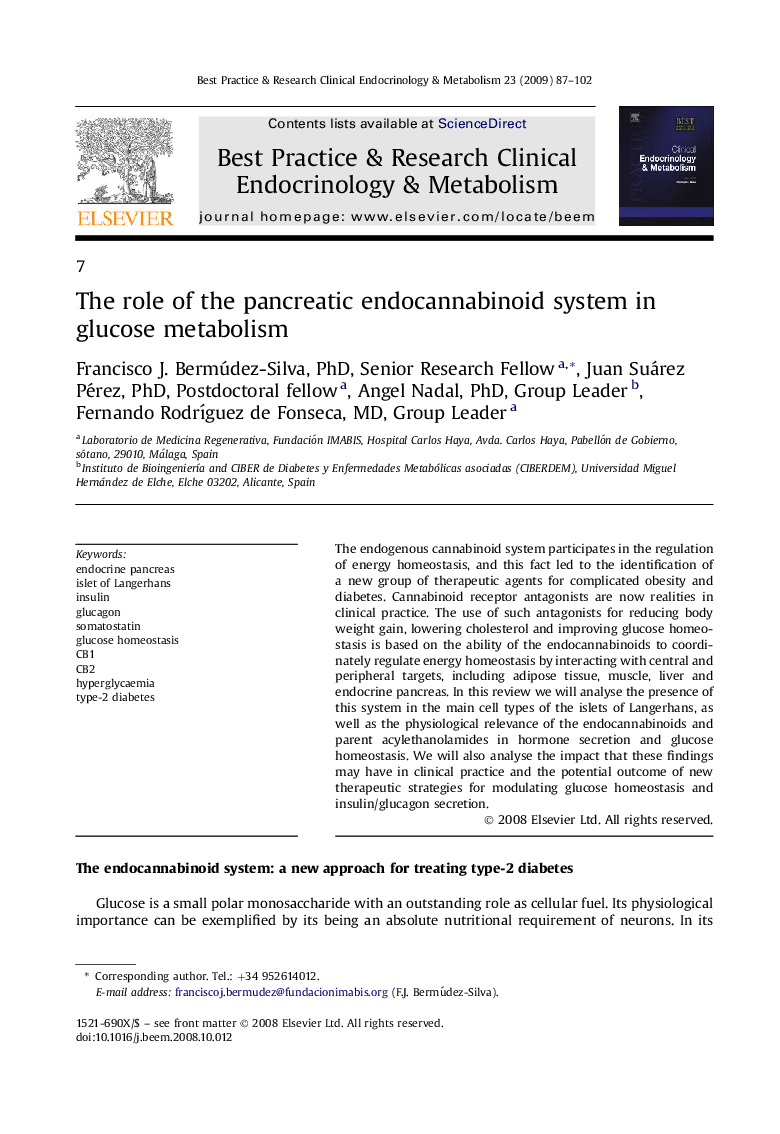 The role of the pancreatic endocannabinoid system in glucose metabolism