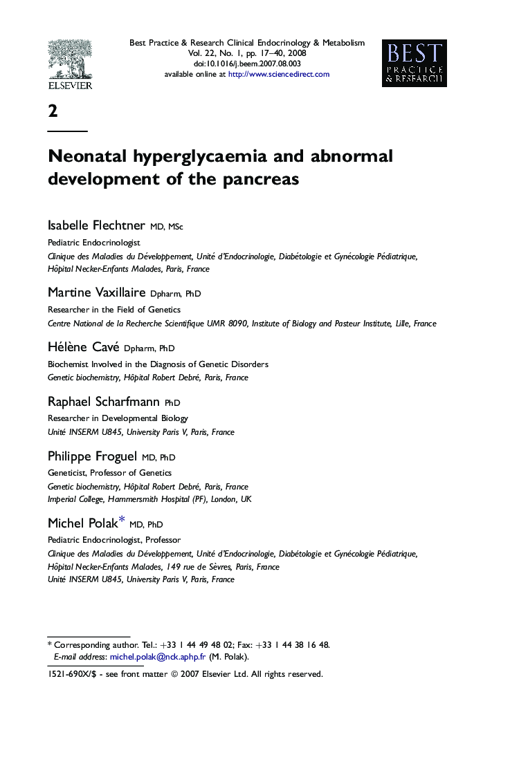 Neonatal hyperglycaemia and abnormal development of the pancreas