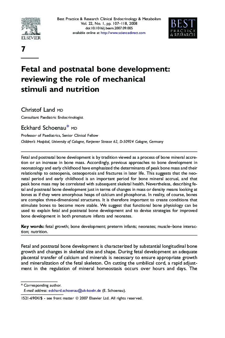 Fetal and postnatal bone development: reviewing the role of mechanical stimuli and nutrition