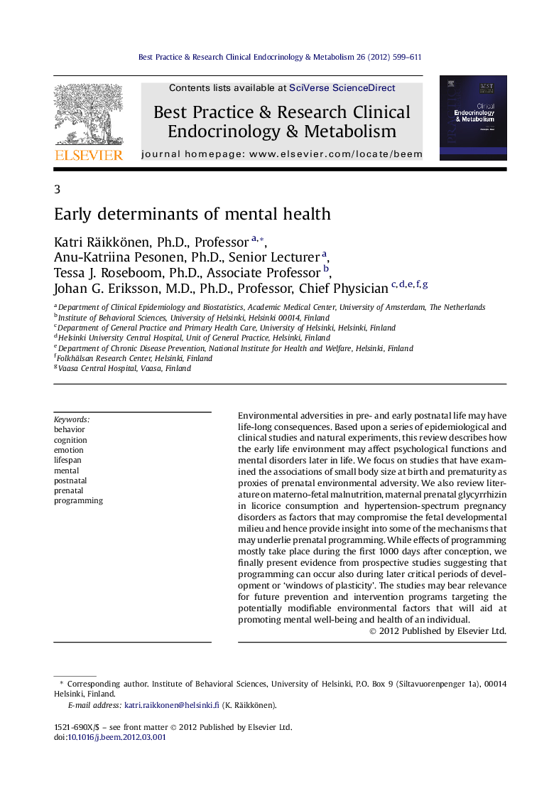 Early determinants of mental health