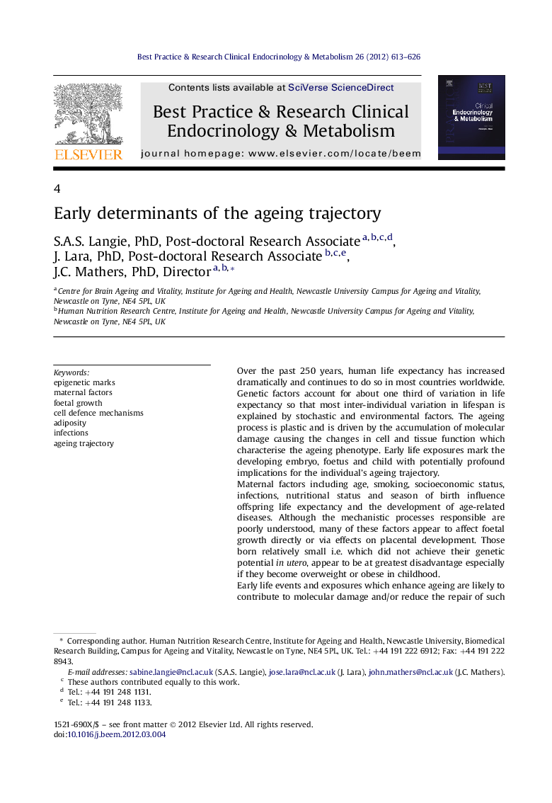 Early determinants of the ageing trajectory