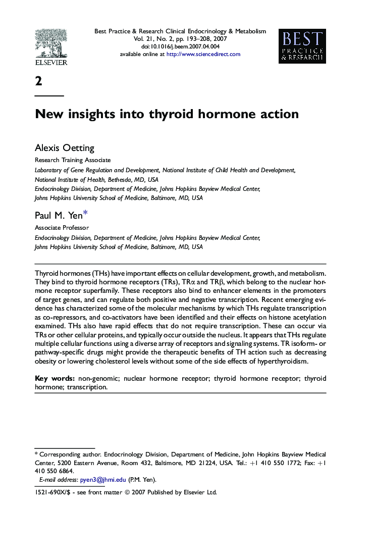 New insights into thyroid hormone action