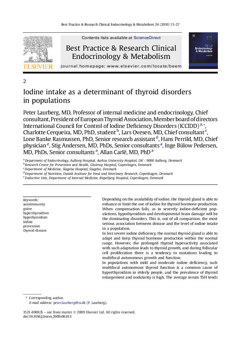 Iodine intake as a determinant of thyroid disorders in populations