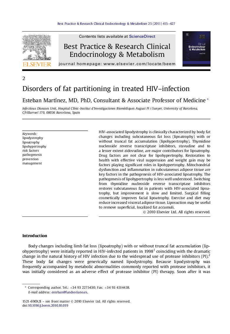 Disorders of fat partitioning in treated HIV–infection